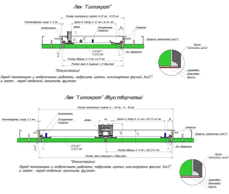 Люк под покраску Гиппократ схема однодверного и двухстворчатого исполнения с размерами