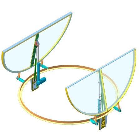 Круглый стеклянный люк двухстворчатый с электроприводом 3D модель открытое положение