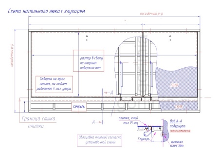 Люк напольный с глухой частью схема чертеж с размерами и исполнительными элементами