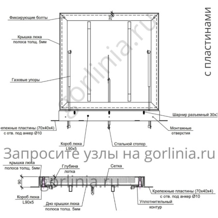 Люк под тротуарную плитку Проспект-Ц оцинкованный с пластинами вид спереди Люк под тротуарную плитку Проспект-Ц оцинкованный с пластинами вид спереди